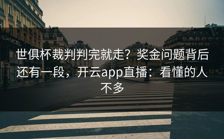 世俱杯裁判判完就走？奖金问题背后还有一段，开云app直播：看懂的人不多